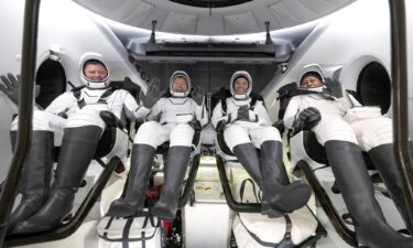 The SpaceX Crew-8 astronauts are seen inside the SpaceX Dragon Endeavour spacecraft onboard the SpaceX recovery ship MEGAN shortly after having landed in the Gulf of Mexico off the coast of Pensacola