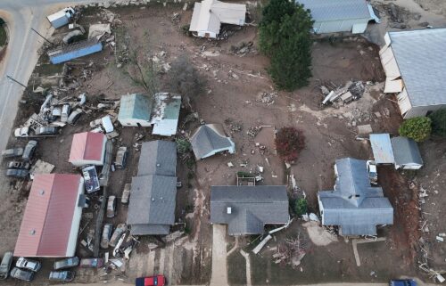 Flood-damaged homes are seen October 4 in Swannanoa