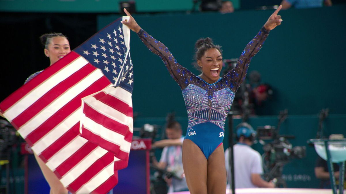 <i>Courtesy of Netflix via CNN Newsource</i><br/>Simone Biles in 'Simone Biles Rising.'