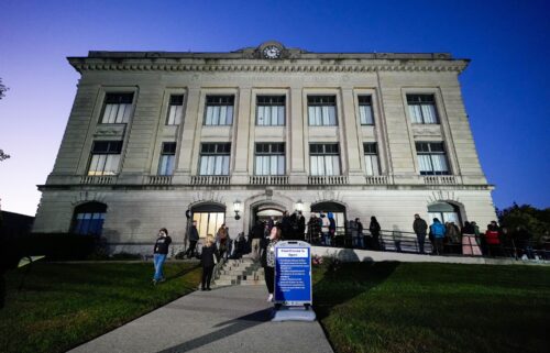 Spectators line up to enter the Carroll County Courthouse for the trial of Richard Allen on Oct. 18.