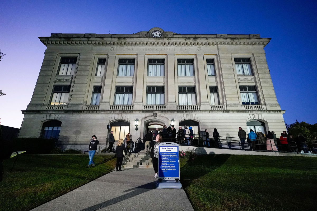 <i>Michael Conroy/AP via CNN Newsource</i><br/>Spectators line up to enter the Carroll County Courthouse for the trial of Richard Allen on Oct. 18.