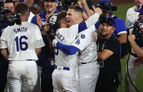 Freddie Freeman (right) provided the decisive moment as the Los Angeles Dodgers won Game 1 of the World Series.