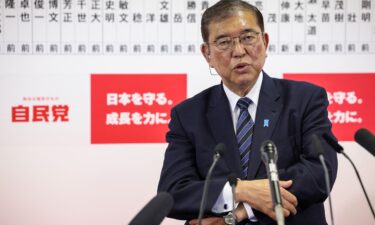 Japan's Prime Minister Shigeru Ishiba speaks to the media at the Liberal Democratic Party's (LDP) headquarters.