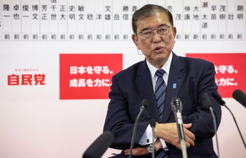 Japan's Prime Minister Shigeru Ishiba speaks to the media at the Liberal Democratic Party's (LDP) headquarters.