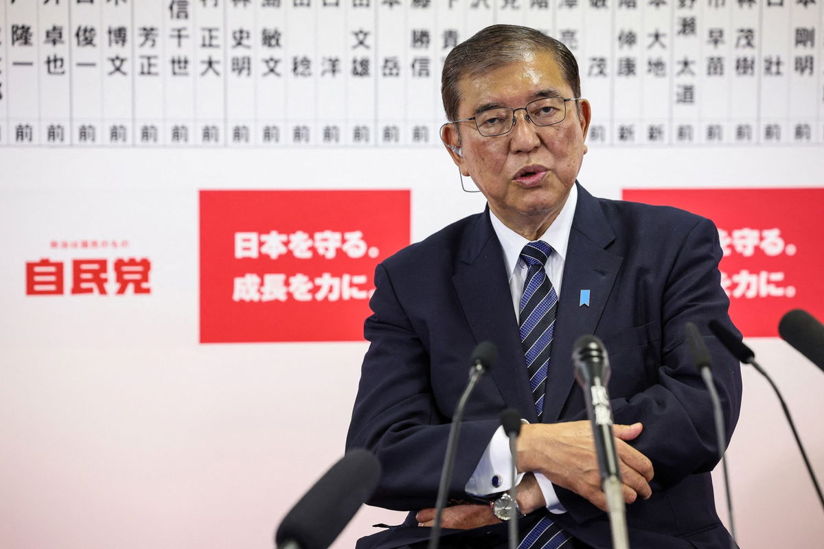 <i>Takashi Aoyama/Pool/REUTERS via CNN Newsource</i><br/>Japan's Prime Minister Shigeru Ishiba speaks to the media at the Liberal Democratic Party's (LDP) headquarters.