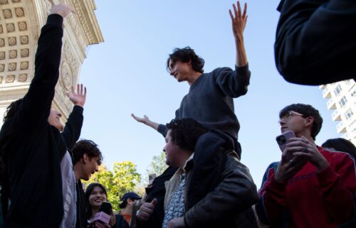 Spencer DeLorenzo gets lifted in the crowd of Timothée Chalamet lookalikes