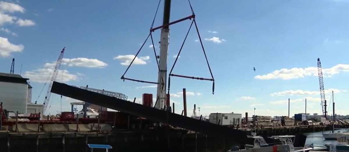 <i>WCVB via CNN Newsource</i><br/>A crane strap gave way in East Boston