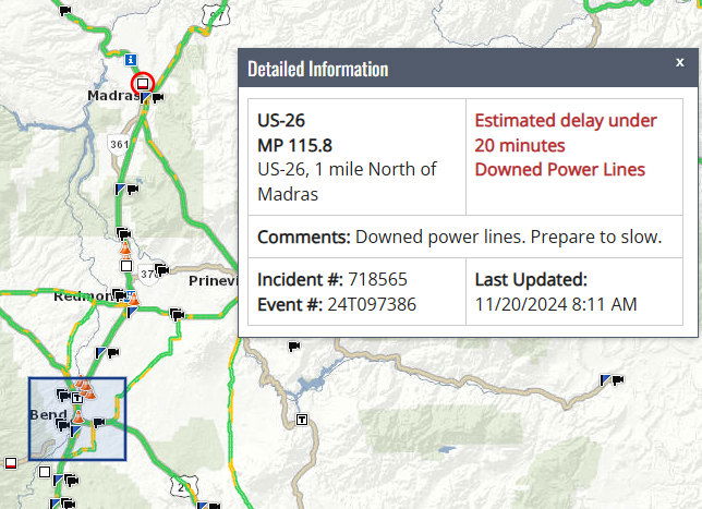 Highway 26 reopens after downed lines ODOT 11-20