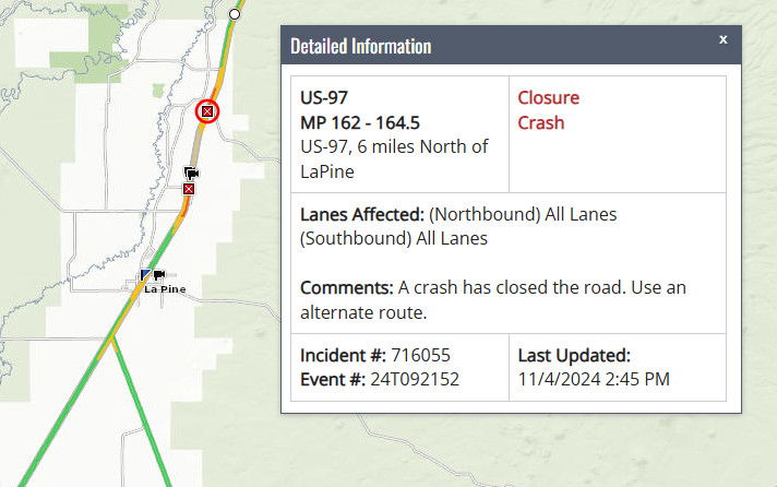 Highway 97 crash north of La Pine 11-4-3