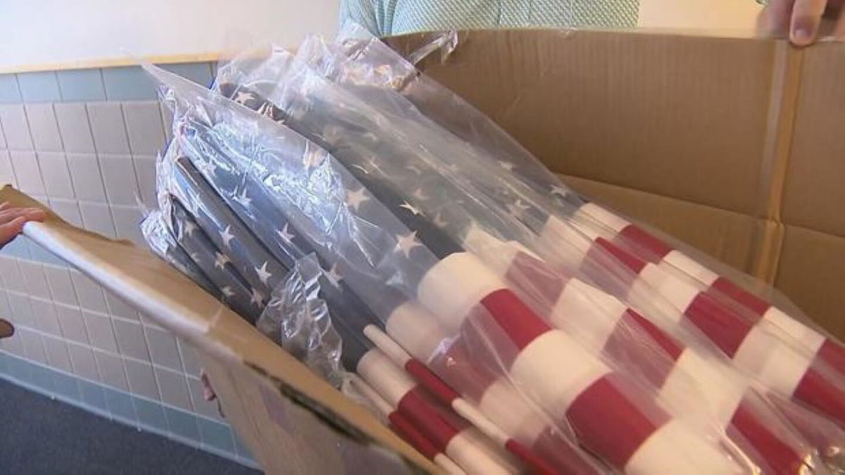 <i>KCNC via CNN Newsource</i><br/>A group in Jefferson County is working to get an American flag into every classroom in the Colorado district. They made their first delivery to North Arvada Middle School on November 11.