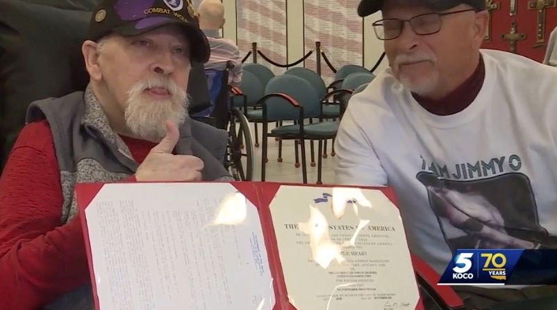 <i>KOCO via CNN Newsource</i><br/>A Vietnam veteran in Norman received his Purple Heart on Veterans Day