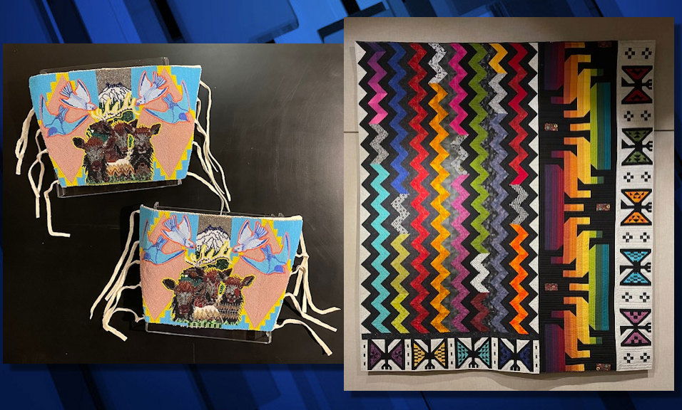 'Elk Season' by Marjorie Kalama Ishkepin and 'Honoring the Brillians of Wasco Waving Design' by BK Courtney won the Judge's Choice Awards at the Warm Springs Tribal Member and Youth Exhibit.