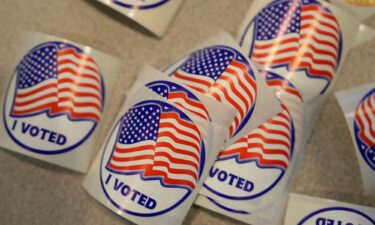 Stickers are seen at a Voter Services satellite office at the Chester County Government Services Center ahead of the 2024 General Election in the United States