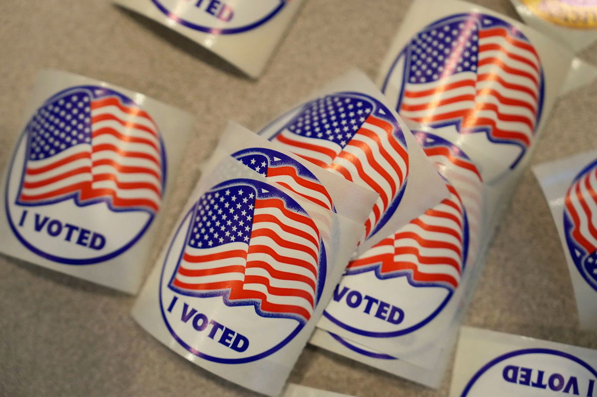 <i>Matt Slocum/AP via CNN Newsource</i><br/>Stickers are seen at a Voter Services satellite office at the Chester County Government Services Center ahead of the 2024 General Election in the United States