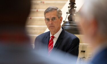 Georgia Secretary of State Brad Raffensperger is seen at a press conference providing an update on early voting in Atlanta