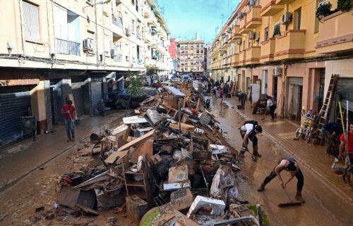 Debris piled up along a street on November 1