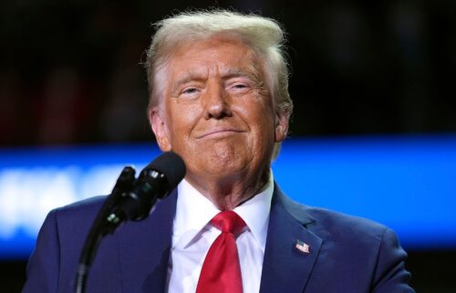 Republican presidential nominee former President Donald Trump speaks at a campaign rally at Van Andel Arena