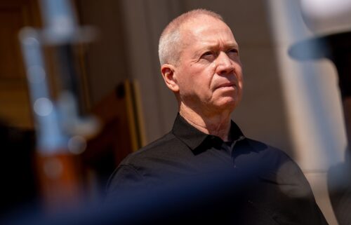 Israeli Defense Minister Yoav Gallant stand during an honor cordon at the Pentagon on June 25