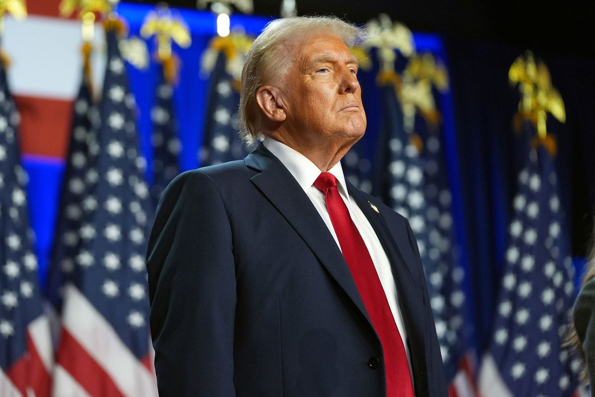 <i>Evan Vucci/AP via CNN Newsource</i><br/>Donald Trump is pictured at an election night watch party at the Palm Beach Convention Center in West Palm Beach