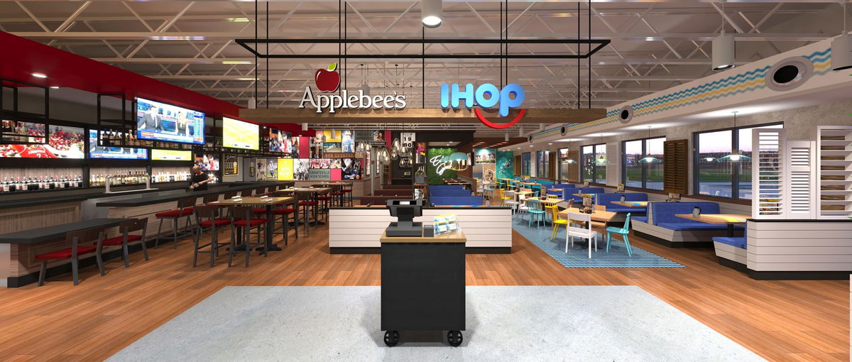 <i>Dine Global via CNN Newsource</i><br/>An interior rendering of the combined IHOP-Applebee's location in Texas.