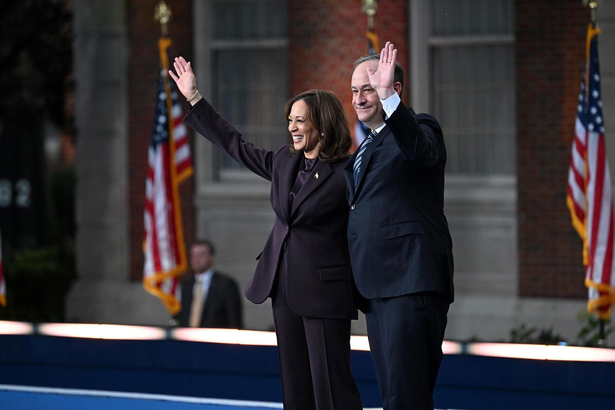 <i>Austin Steele/CNN via CNN Newsource</i><br/>Vice President Kamala Harris and second gentleman Doug Emhoff at Howard University in Washington