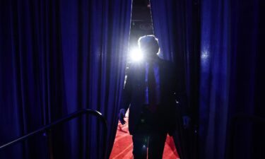 Donald Trump walks off stage after speaking