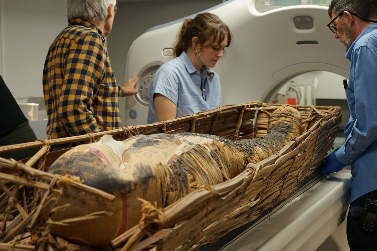 <i>Morgan Clark/The Field Museum via CNN Newsource</i><br/>Researchers at the Field Museum scan a mummified individual displayed in the 