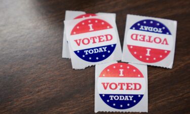 Stickers are displayed at a polling place in Black Mountain