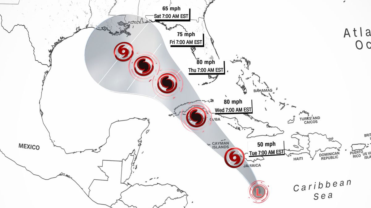 <i>CNN Weather via CNN Newsource</i><br/>Track of Tropical Depression Eighteen as of morning on November 4. A rare November tropical threat could impact the United States over the weekend amid an unusual and relentless hurricane season that shows no signs of letting up.