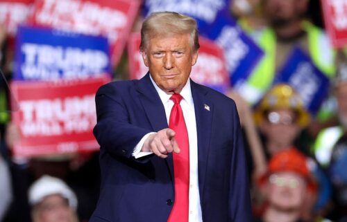 Former President Donald Trump gestures during a campaign rally in Pittsburgh