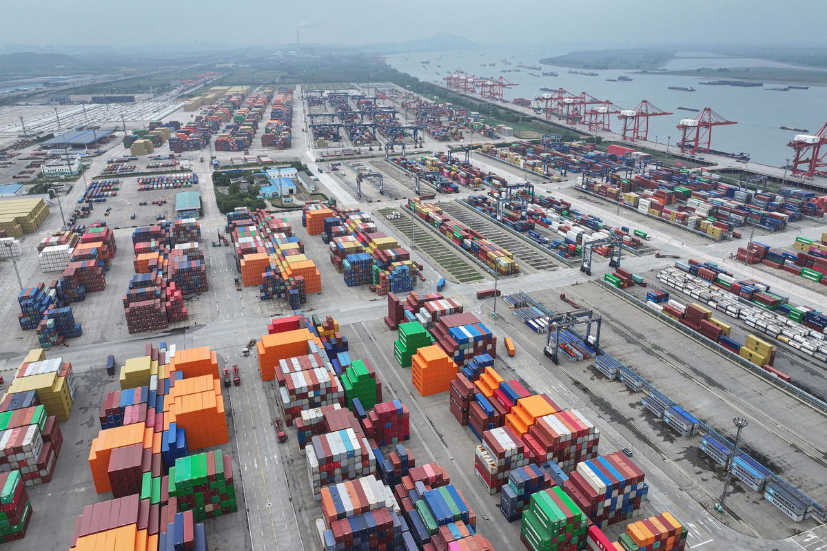 <i>Stringer/AFP/Getty Images via CNN Newsource</i><br/>Shipping containers are seen in Nanjing