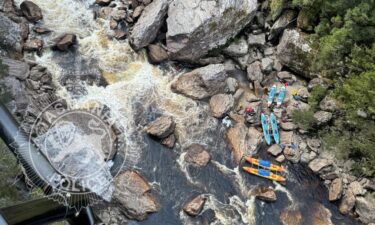 The scene where the man became trapped in the rocks of the Franklin River in Tasmania