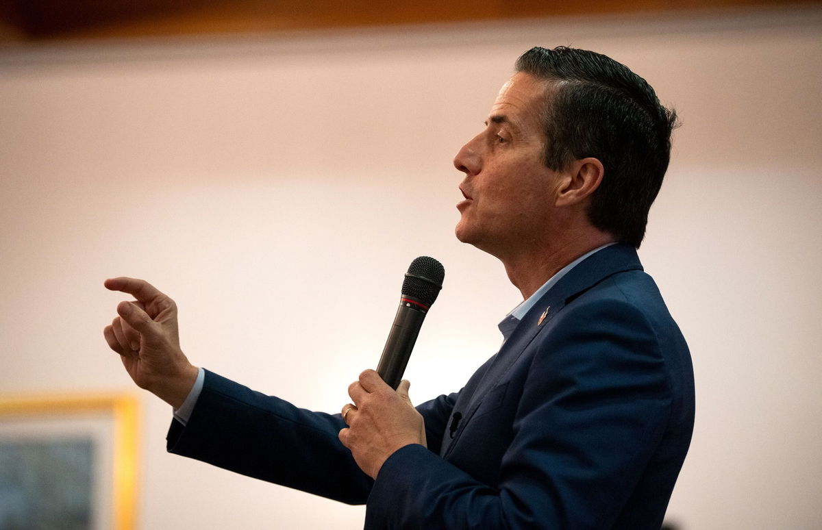 <i>Stephen Maturen/Getty Images via CNN Newsource</i><br/>Bernie Moreno addresses supporters on November 4 in Brecksville