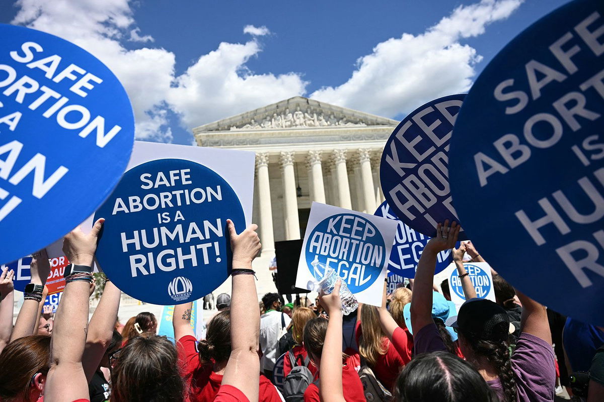 <i>Jim Watson/AFP/Getty Images/File via CNN Newsource</i><br/>Reproductive rights activists demonstrate in front of the Supreme Court in Washington