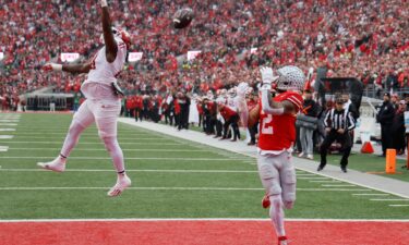 Ohio State receiver Emeka Egbuka catches 11-yard touchdown pass from quarterback Will Howard.