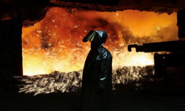 A steel worker pictured at the Thyssenkrupp steel plant in Duisburg