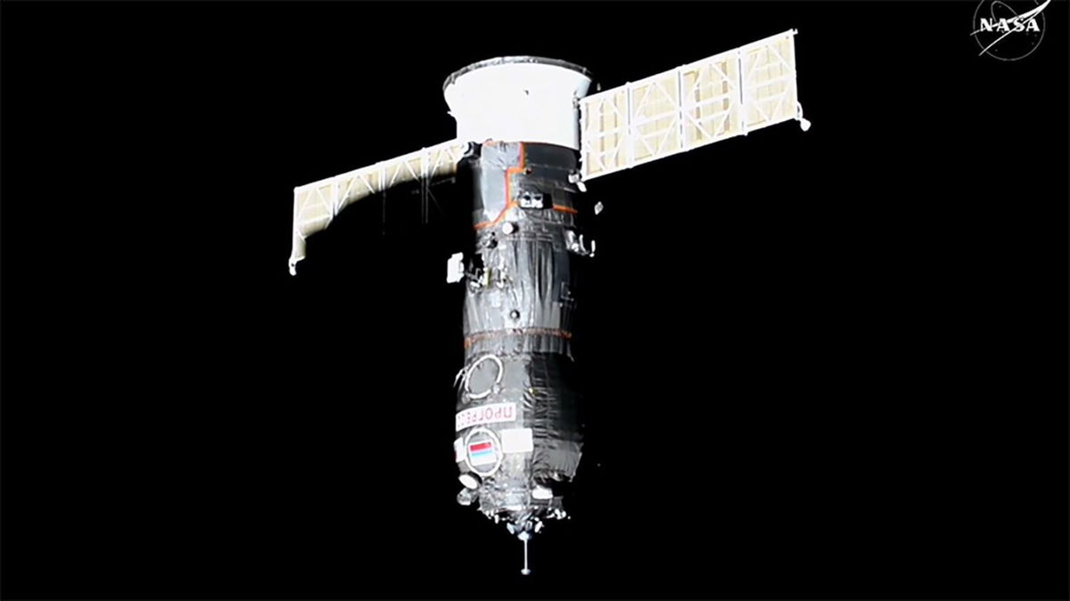 <i>NASA+ via CNN Newsource</i><br/>The Russian Progress 90 cargo spacecraft