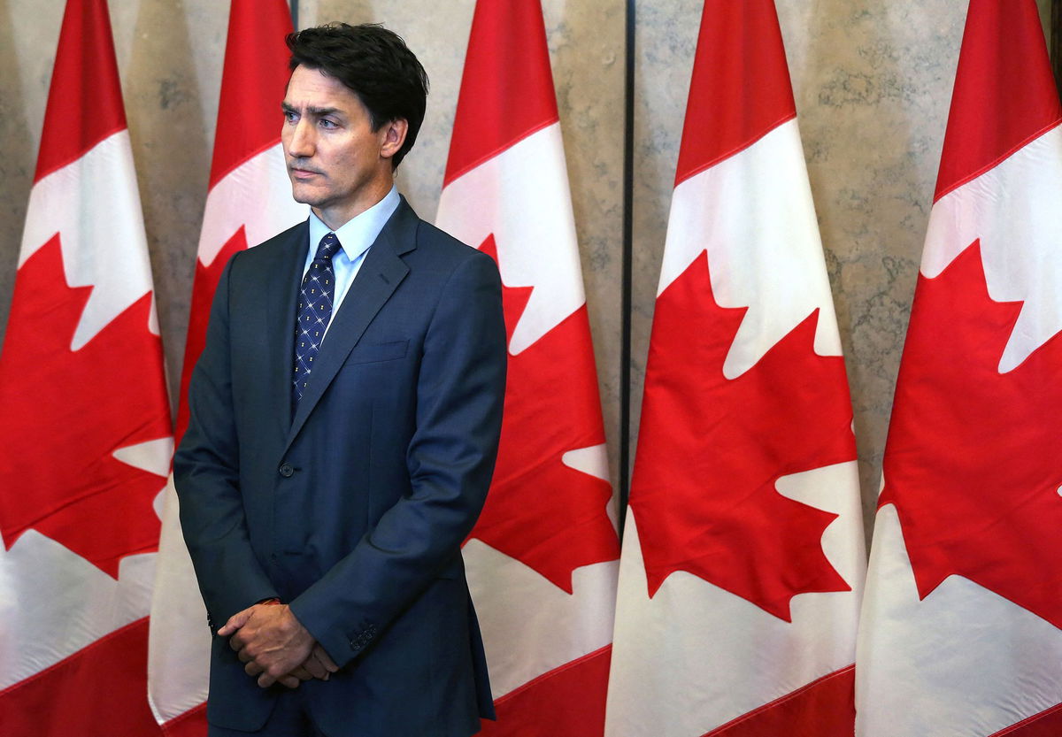 <i>Dave Chang/AFP/Getty Images via CNN Newsource</i><br/>Canadian Prime Minister Justin Trudeau attends a press conference following Canada's expulsion of six Indian diplomats