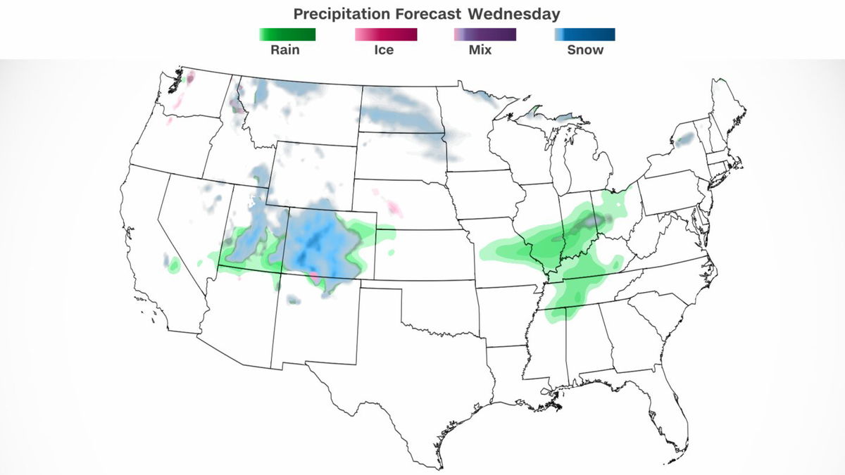 <i>CNN Weather via CNN Newsource</i><br/>A quick-moving storm is bringing rain to parts of the East Coast while a few snowflakes fall around the Great Lakes.