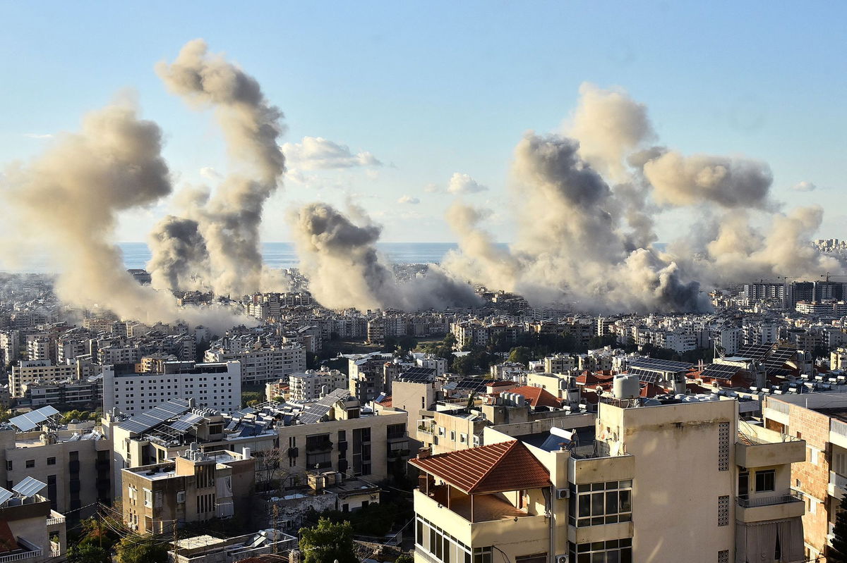 <i>Fadel Itani/AFP/Getty Images via CNN Newsource</i><br/>Smoke billows above Beirut's southern suburbs after an Israeli airstrike on Tuesday.