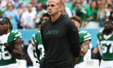 New York Jets head coach Robert Saleh looks on before a game against the Tennessee Titans at Nissan Stadium on September 15 in Nashville.