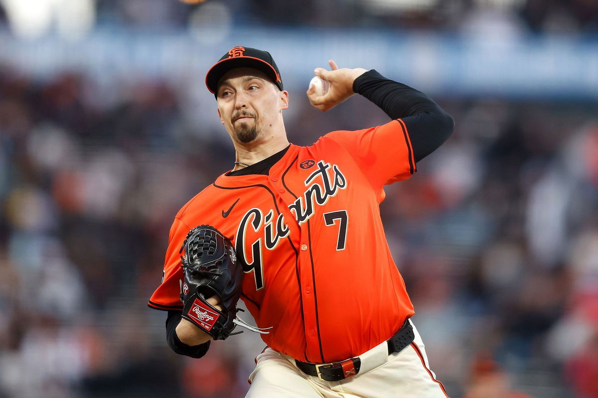 <i>Lachlan Cunningham/Getty Images via CNN Newsource</i><br/>Blake Snell pitches for the San Francisco Giants against the Miami Marlins at Oracle Park on August 30.