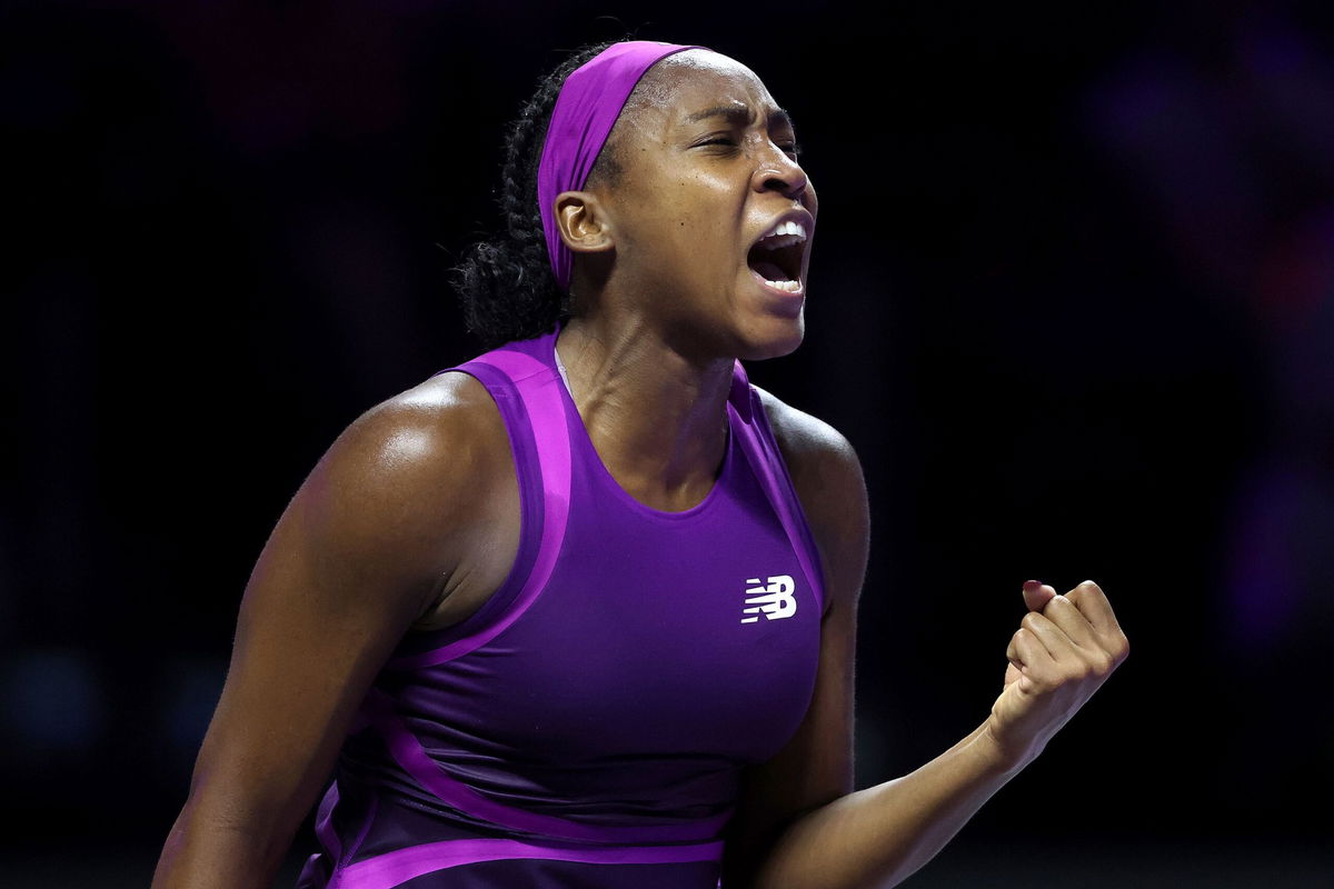 <i>Clive Brunskill/Getty Images via CNN Newsource</i><br/>Coco Gauff lifts the Billie Jean King Trophy after winning the WTA Finals in Riyadh