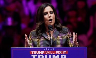 Rep. Elise Stefanik speaks before former President Donald Trump at a campaign rally at Madison Square Garden on October 27