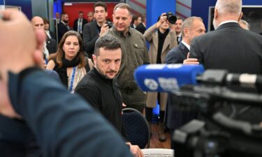 Ukraine's President Volodymyr Zelensky attends a plenary session during the European Political Community Summit at the Puskas Arena