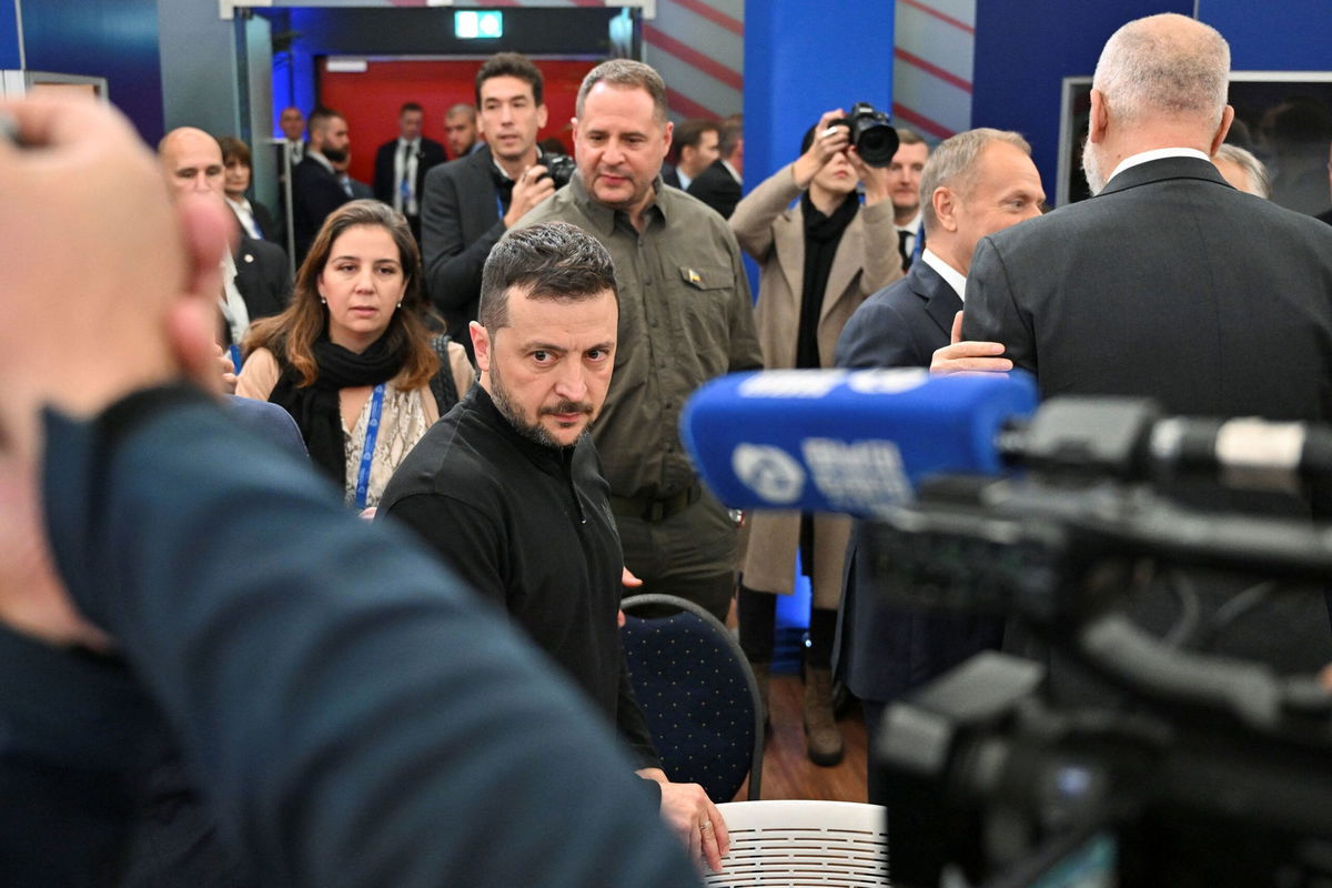 <i>Marton Monus/Reuters via CNN Newsource</i><br/>Ukraine's President Volodymyr Zelensky attends a plenary session during the European Political Community Summit at the Puskas Arena