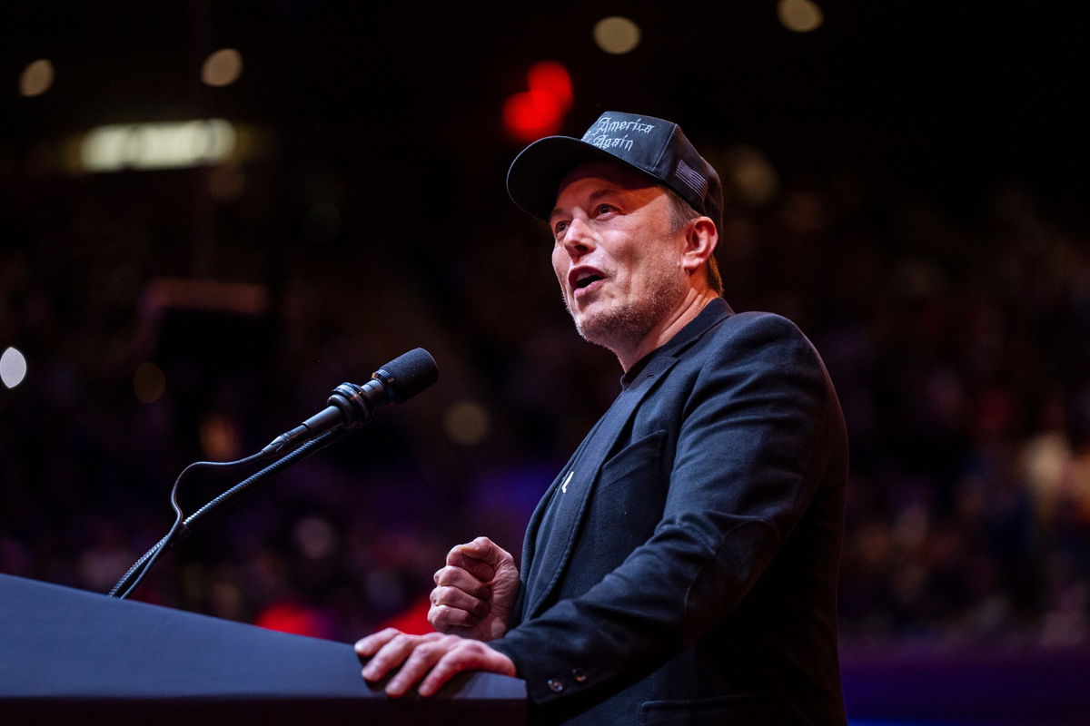 <i>Jabin Botsford/The Washington Post/Getty Images via CNN Newsource</i><br/>Elon Musk speaks before Donald Trump at a campaign rally at Madison Square Garden