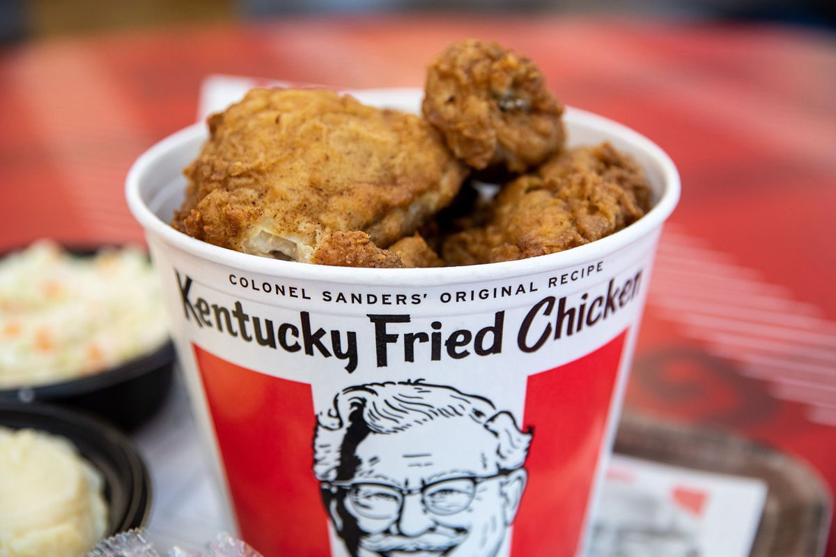 <i>Scott Eisen/Bloomberg/Getty Images via CNN Newsource</i><br/>A bucket of fried chicken is arranged for a photograph at a Yum! Brands Inc. Kentucky Fried Chicken (KFC) restaurant in Norwell