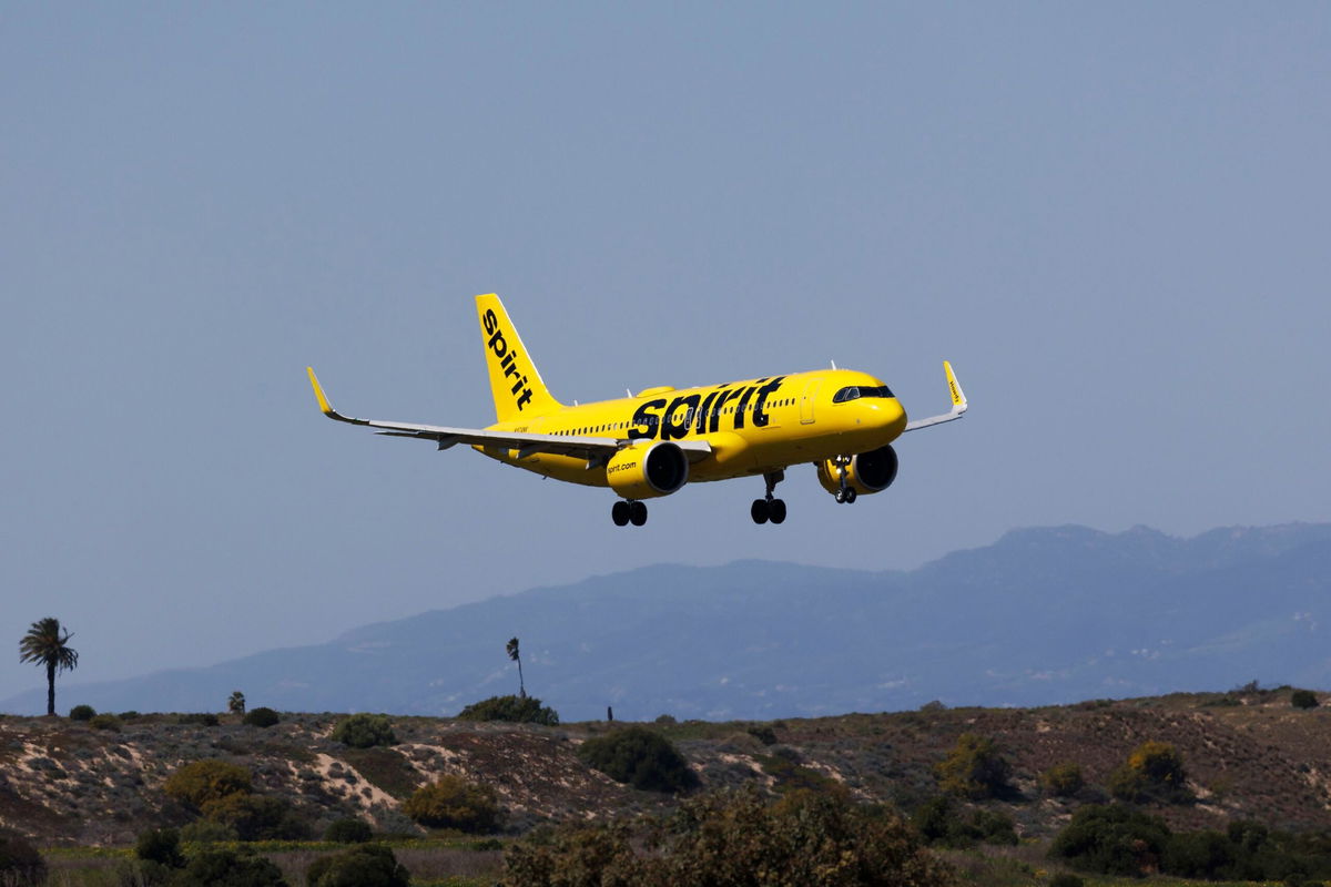 <i>Ric Tapia/AP/File via CNN Newsource</i><br/>Spirit Airlines plane lands on the south runway at the Los Angeles International Airport.