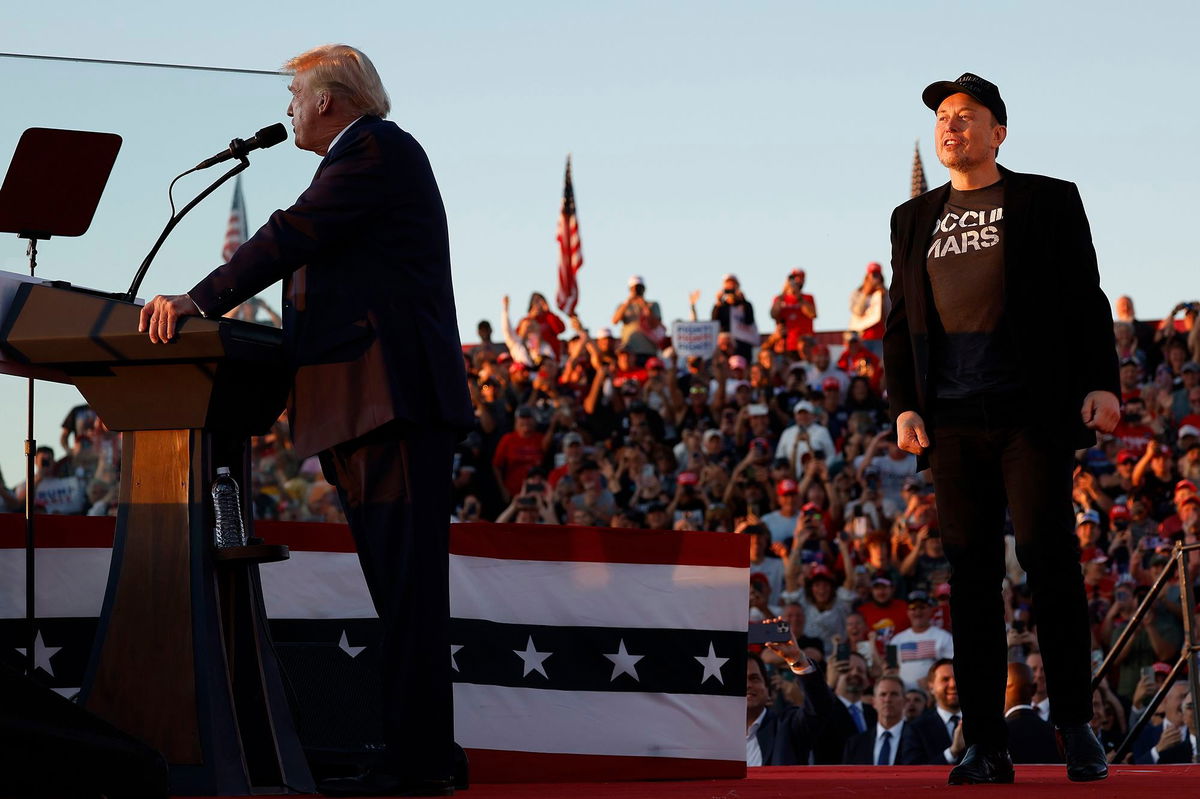 <i>Anna Moneymaker/Getty Images via CNN Newsource</i><br/>Elon Musk steps onto stage as Republican presidential nominee